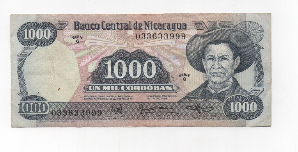 NICARAGUA DEL AÑO 1985 DE 1000 CODOBAS